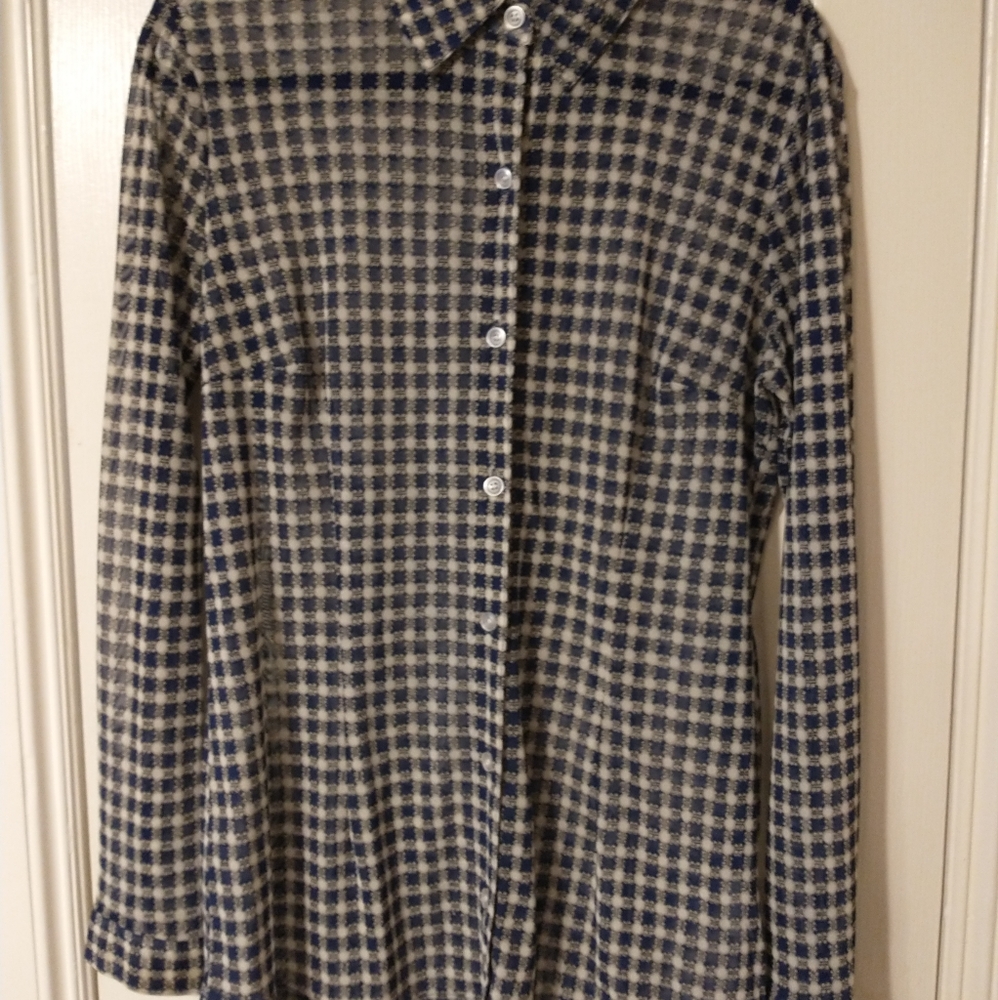 CAbi sheer plaid button down blouse
